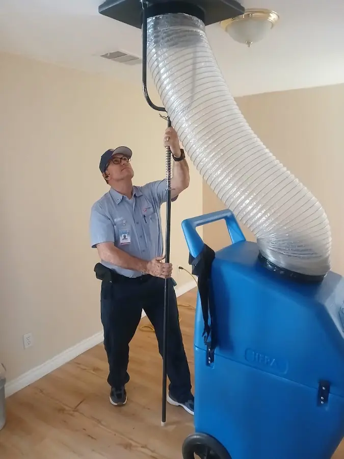 Mini Split Installation technician using HEPA equipment in Running Springs